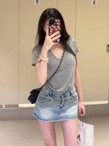 Retro Washed Light High Waist Denim Mini Skirt Womens Summer New Loose Slimming Versatile A-Line Shorts Pants