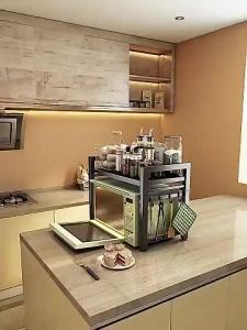 Stainless Steel Microwave Rack | Retractable Kitchen Microwave Rack | Multifunctional Countertop Storage Cabinet | Kabinet penyimpanan rak