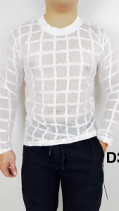 Áo thun lưới trắng họa tiết ô vuông dài tay dáng ôm phù hợp mặc thường ngày.Hàng đẹp độc lạ giá hạt dẻ D2D3