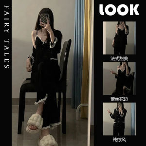 Elegant Striped Three-Piece Womens Sleepwear Long Sleeve Loose Home Clothes with Chest Pad Spring Autumn Fashion Trimmed