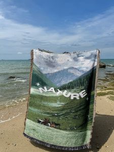 Cuckoo Light Luxury Sense NATURE Grassland Cotton Thread Tapestry Sofa Pad Cover Blanket Nordic Green Landscape Blanket