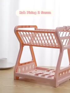 Rak Piring 2 Susun Plastik / Dish Drying Rack 2 Layer / Wadah Tempat Pengering Cucian Piring Mangkok Gelas 2 Tingkat / Organize