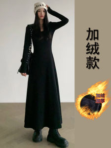 [Cotton plus Velvet Thickened] 2023 Autumn Inner Wear Dress Womens Long-Sleeved Bottoming Skirt Waist-Tight Slim Looking A- line Dress