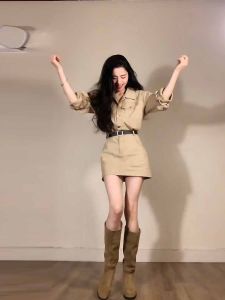 Slim Fit Denim Dress Womens Spring Summer New Style Waist Cinching Sweet And Spicy Versatile Workwear Shirt Collar Dress