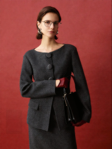 Retro Neutral Gray Wool Womens Outfit Set