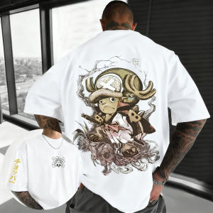 เสื้อยืดคอกลมแขนสั้นผ้าฝ้ายพิมพ์ลายวันพีซลูฟี่ทรงหลวมสไตล์อเมริกันสำหรับผู้ชายและผู้หญิงใส่สบายระบายอากาศได้ดีสำหรับฤดูร้อน