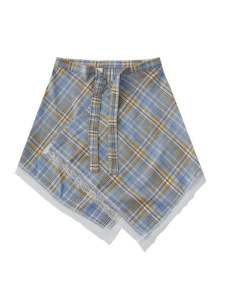 กระโปรงสั้นลายสก็อตสีฟ้าสไตล์ญี่ปุ่นพร้อมโบว์ผูกเอวสำหรับผู้หญิง ทรงเอ เอวสูง กระโปรงสั้นทรงเอ ฤดูใบไม้ผลิ 2025