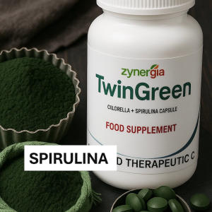 Zynergia TwinGreen combined benefits of spirulina and chlorella two nutrient-rich green superfoods.