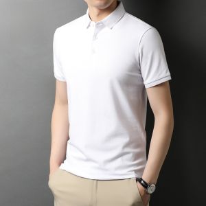 ROMON | Lormen Mens Short Sleeve T-Shirt Summer Thin Fashion Business Loose Casual Pure Cotton With Collar Polo Shirt Top