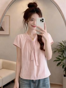 Slim Pink Short Sleeve Blouse Summer