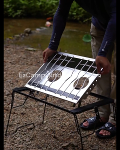 Campingmoon IGT Korean Style Double Burner Stove Top 2 Unit IGT Size Integrated Grill Module Table Rack Dual Stainless Steel Butane Gas Stove Windproof Design CK-50PG OD-4