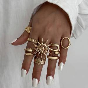IngeSight.Z 8Pcs/set Fashion Starfish Scallop Open Finger Ring Women Vintage Gold Color Metal Knuckle Joint Ring Couple Jewelry