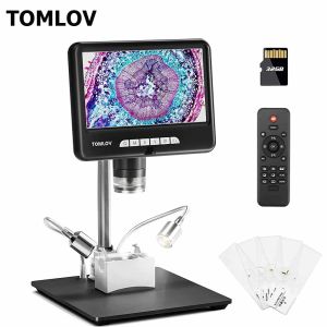 TOMLOV DM401 Pro 2K Digital Microscope 1200x 7 inch HDMI LCD Microscope Buttom LED Light Stage and 26CM Bracket Holder Included 24MP Coin Microscope with Screen