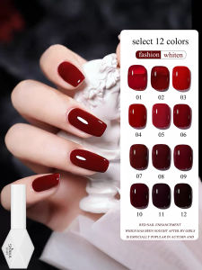 SHAKA 10ML 12-Color Dark Red Gel Nail Polish Nail Art Gel Burgundy Aunt Red Winter Semi-Permanent Long-Lasting Varnish Manicure