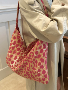 Casual Leopard Print Canvas Crossbody Bag Womens Large Capacity Lightweight Single Shoulder Bag Vintage Style Student Friendly