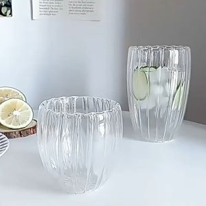 DAU YVONNE Ribbed Double Wall Glass For Hot Cold Drinks Latte Coffee Mug Classic Aesthetic Tea Cup