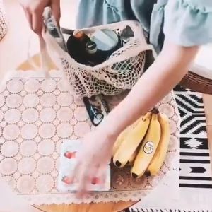 1 PCS Supermarket Shopping Mesh Bag Portable Reusable Woven Storage Mesh Pocket Grocery Bags Fruit Vegetable Bag
