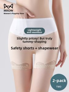miiow | High-Waist Abdomen Control Ice Silk Safety Pants Thin Briefs Womens Summer Underwear Anti-Light Short Shorts Casual Wear