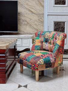 European Style Creative Low Stool Real Wood Backrest Tea Table Chair for Living Room Nordic Bedroom Hotel Guest House Single Sofa Chair