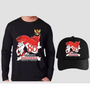 Kaos 17 Agustus Hut Ri ke 80 Cotton Combed 30s Bonus Topi Baseball
