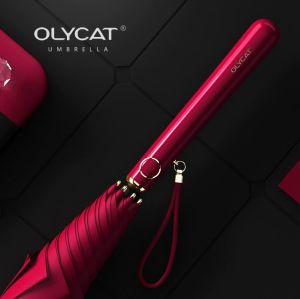 LORDWEY & OLYCAT Luxury Long Umbrella Rain Women UV Protection 103cm Automatic Button Red Parasol Umbrella Girl Beach Outdoor for Gifts