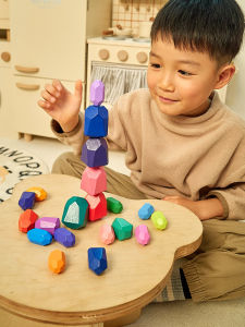 Educational Wooden Rainbow Stacking Stones Blocks Childrens Color Recognition Enlightenment Toys Brain Teaser Puzzle Game