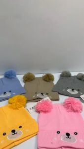 Topi Anak Perempuan Lucu & Topi Bayi Laki-Laki Pompom Bear Rajut Terbaru
