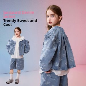 Ask Junior | Childrens Floral Jacquard Trendy Sweet Cool Denim Jacket