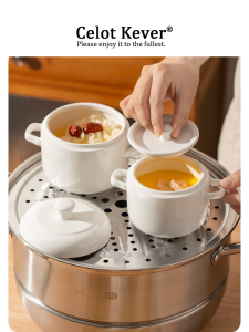 Home Ceramic Egg Steaming Bowl Lid