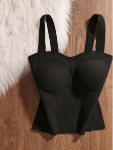 French Style Black Backless Bralette Womens Summer Outdoor Wear Underwear Vest Strapless Shoulder Bared Base Layer Crop Top