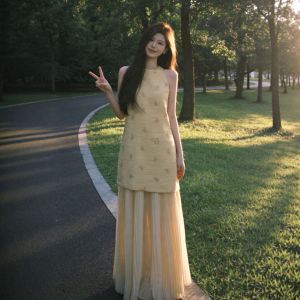 CHANGTONG | Elegant French Style Faux Two-piece Slimming Dress