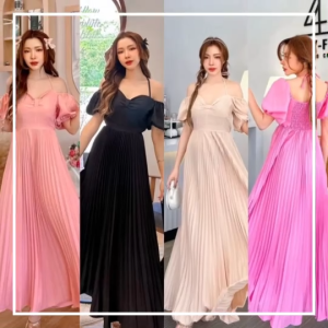 [ Mookrinstyle ] เดรสผูกคอ กระโปรงอัดพลีท งานสวย มีลายสี แขนตุ๊กตา หลังสม้อค ใส่ไปทะเล ใส่ไปเที่ยว Jenistra