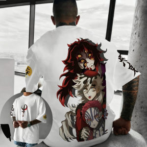 Bandai | Demon Slayer Mens T-shirt Akaza Douma Kokushibo Summer Anime Tee Spring and Autumn Boys Niche Short-sleeved Parent-child Wear