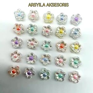 Manik Manik Bunga 25 Pcs Kristal Transparan Manik Akrilik Spacer Warna Warni Bening