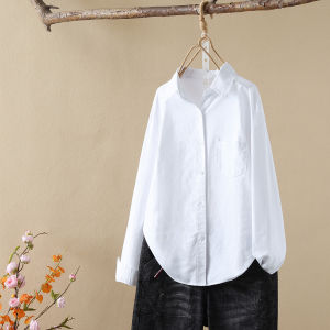 Pure Cotton Oxford Weave Striped Long Sleeve Womens Shirt High Quality Layering Base Layer Top Sweet Japanese Style Loose Fit