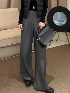 Gray Wide Leg Suit Pants Womens Draped High Waist Casual Trousers Commute Fashion Autumn New Arrival Phisir Brand