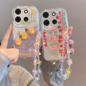 Ốp Lưng Infinix Note 30 Hot 30 30i Tecno Spark 10 10C 4G 5G vỏ điện thoại thiết kế mới dễ thương phim hoạt hình 3D vịt Búp bê thỏ kem trong suốt mềm bìa với dây buộc Case 2023