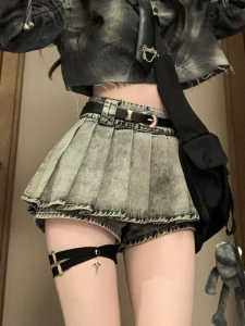 High Waist A-Line Mini Skirt Jeans Retro American Style Womens Design Sensual Bodycon Pleated Hot Pants Casual Summer Shorts