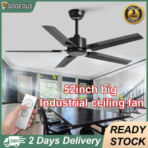 Gogeous ceiling fan 5 blades big 52inch ceiling fans black ceiling fan heavy duty 6-speed wind industrial ceiling fan with remote ceiling fan big size for restaurant office meeting room Hair Salon supermarket living room dinning room