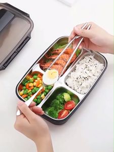Portable 304 stainless steel large capacity student lunchbox for work lunch box food container four compartment lunch box