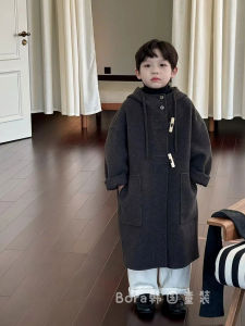 Boys Woolen Jacket Autumn Winter Fashionable Coat Medium Length Handsome Big Kids Shirt Polartek Fabric Cotton Lining