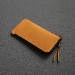 Mens Long Slim Leather Wallet Top Layer Cowhide Zipper Money Clip Young Simple Retro Mad Horse Leather Pouch Vintage Style