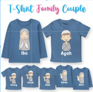 Kaos Family Couple Anak Dewasa Lengan Panjang Pendek Laki Laki Perempuan Couple Keluarga Warna Deep Blue