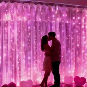Wedding Party Garland Fairy Lights Pink 8 Mode USB Powered LED Curtain Light String Party Valentines Day Holiday Decoration