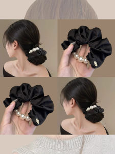 Black Satin Hair Ties Pearl Hair Bands Large Size Bun Special Hair Bands Womens Large Flower Hair Accessories