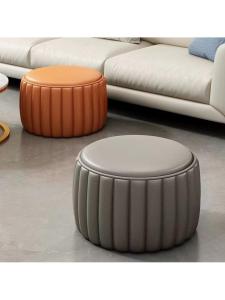 Home Use Low Stool Small round Stool Real Wood Shoe Changing Stool Sofa Side Table Durable Leather Stool Modern Simple Style