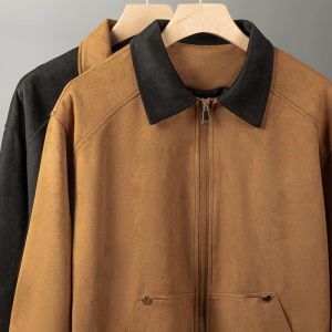 PAZHAOLANG | Plus Size Faux Suede Jacket with Contrast Color and Studs Decor