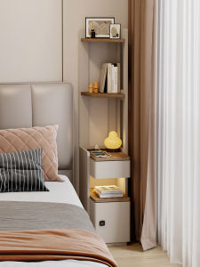 Smart Integrated Bedroom Nightstand Bookshelf One-Piece Minimalist Bedside Narrow Gap Cabinet Home Use with Fingerprint Lock Small Storage Cabinet