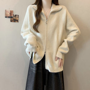 Fashion Knit Sweater Stylish Versatile Stand Collar with Zipper