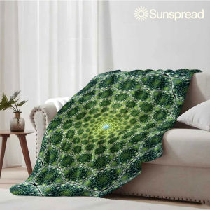 Beast Kingdom | green fractal mandala Soft Warm Flannel Blanket Lightweight Cozy Christmas Halloween Home Decor Room